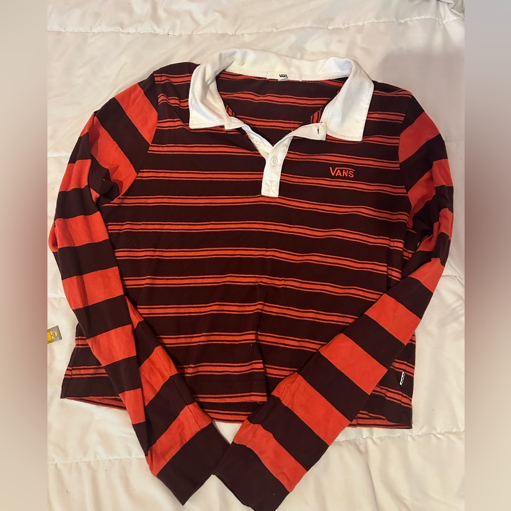 Vans burgundy and orange with white collar long sleeve